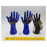 (3) Jewelry Hand Mannequins - (2) are Blue Glass