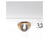 10K Gold & Diamond Horseshoe Ring 6.0g Total Ring