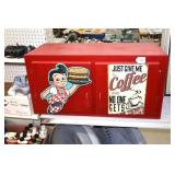 Wooden Cabinet with (2) Metal Signs Attached