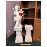 Ceramic Cherub and (2) Column Pedestals - Cherub