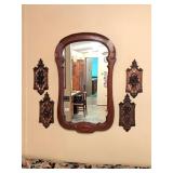 Framed Mirror and (4) Decorative Wall Plaques -