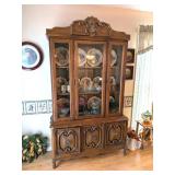 Vintage China Cabinet with Lighted Top & Glass