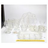 Group of Vintage Clear Glassware with Grape or