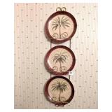(3) Decorative Palm Tree Plates with Holder -
