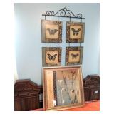 Framed Décor Print and Metal Butterfly Wall