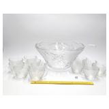 Clear Glass Punch Bowl Set with Grape Pattern -