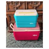 (2) Igloo Coolers - Hinges broken on larger one -