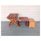 (2) Wooden Stools and a Small Folding Table -