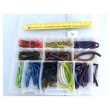 Assortment of soft plastic fishing lures & jigs