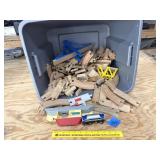 Tote of Wooden Train Tracks & a couple remote
