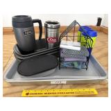 Cake pan, loaf pans, travel mugs & other items