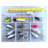 Assortment of fishing lures w/ tackle box;
