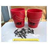 Group lot of Ace Hardware Buckets & some tree
