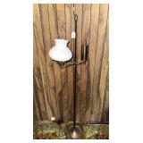 Vintage Brass Floor Lamp w/ milk glass shade