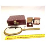 Vintage handheld mirror, small jewelry box, small