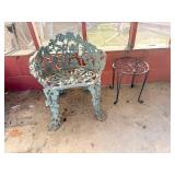 Wrought Iron outdoor seat and small plant stand