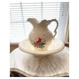 Vintage pitcher & wash basin w/ cardinal on it