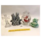 Group lot of Dï¿½cor including a green Avon perfume