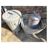 Galvanized wash tub, trash can, & fuel can