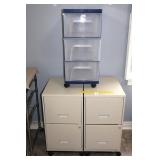 (2) Filing Cabinets on Casters & plastic Storage