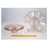 Pink Depression Glass Platter & Cake Plate; cake