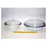 (2) Covered Glass Casseroles; one Marinex