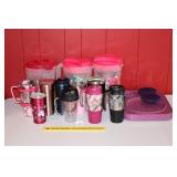 Group of insulated mugs, plastic pitchers & trays