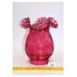 Cranberry Glass lamp Shade w/ Ruffled Top;