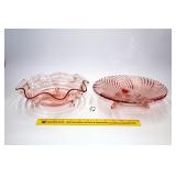 (2) Pink Depression Glass Footed Bowls; one