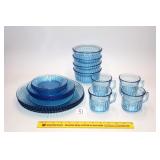 Set of Fortecrisa Ribbed Blue Glass Dishes; also