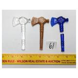 (3) Degenhart Miniature Glass Tomahawks; one is