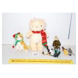(2) Christmas Cat Plushies & a cat lady plastic