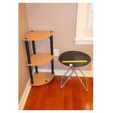 Metal Folding Table & small corner shelf; approx.