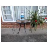 Patio Bistro Table, (2) Plant Stands, a plastic