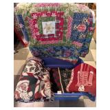 Tote of Christmas Towels, pot holders & other