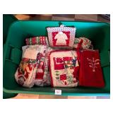 Tote of Christmas Towels, pot holders & others