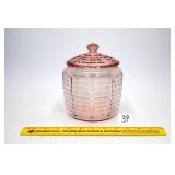 Pink Depression Glass Biscuit Jar, has a chip