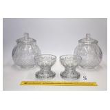 (2) Clear Glass HJG Candy Jars & (2) Candle