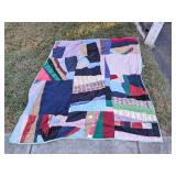 Vintage hand tied crazy quilt, has damage to some