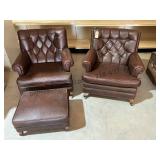 Pair of Vintage Chairs and Ottoman