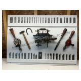 Vintage Planer and Tools on Display Board