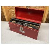 Red Metal Tool Box and Tools