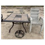 Patio Table, Chairs, Umbrella Stand