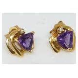 Trillant Cut Purple Gem Stone Earrings