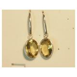 Large Oval Citrine Colored Stone Drop Earrings