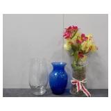 (3) Glass Vases  (1) Candle Centerpiece