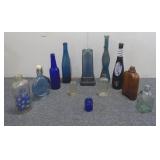(10) Glass Bottles: Some Vintage,  (1) Glass Vase