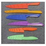 (6pc) Kitchen Knives Set: w/Colorful Safety Covers