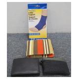 (2) Wallets, (1) Coin Purse, (2) Ankle Supports