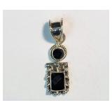Sterling Silver Black Onyx Colored Drop Pendant